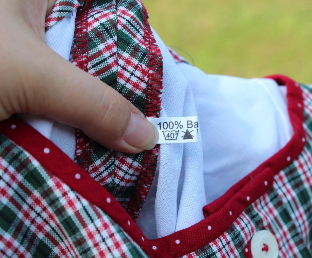 langes kariertes True Vintage Dirndl in rot grün weiß, inkl. Schürze mit Punkten, Größe 38, Hasegg