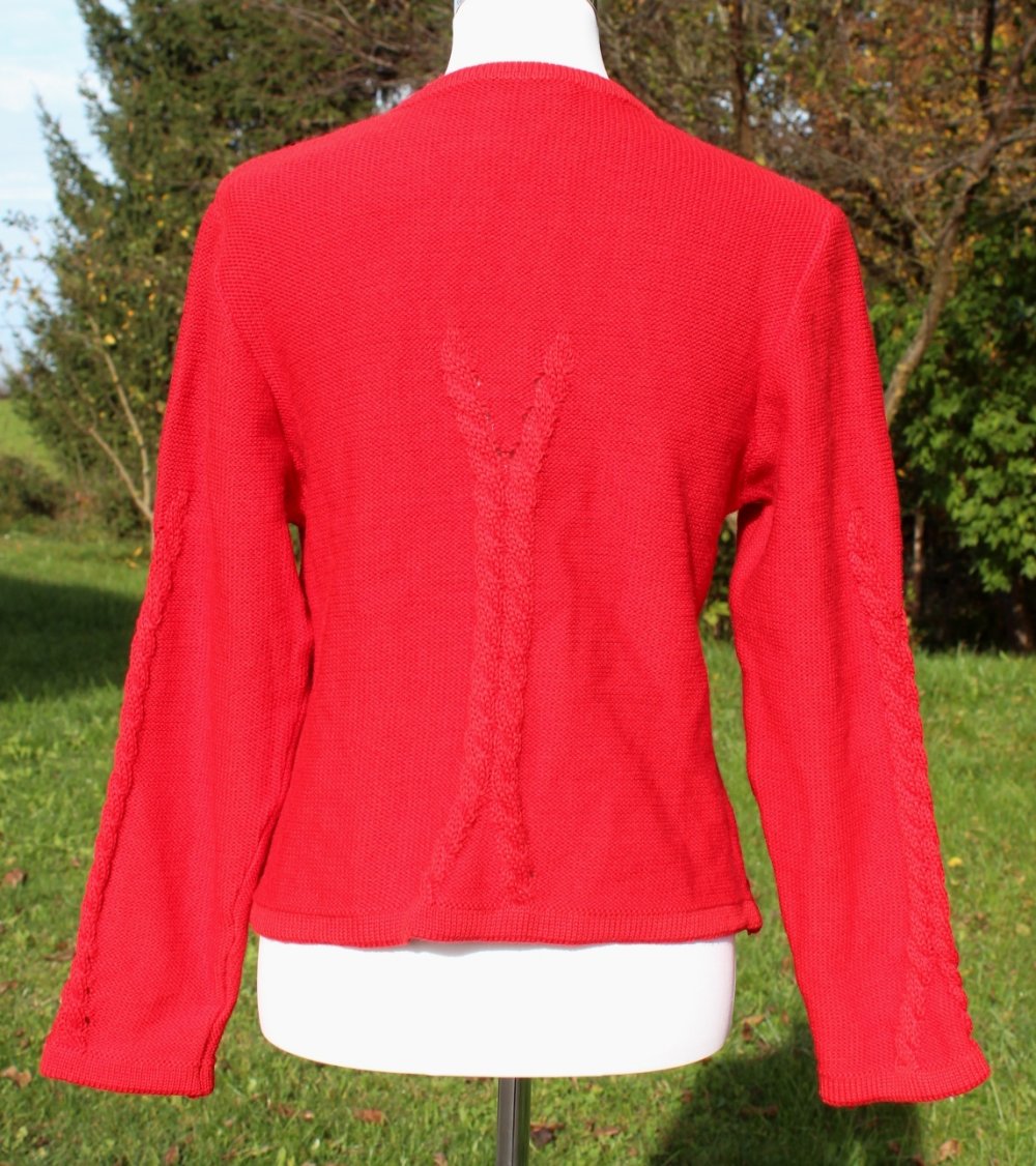 rote True Vintage Trachten Stickjacke, h.moser, ca. Größe 38-40, Strickweste, Trachtenweste