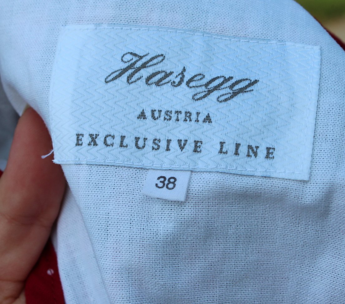 langes kariertes True Vintage Dirndl in rot grün weiß, inkl. Schürze mit Punkten, Größe 38, Hasegg