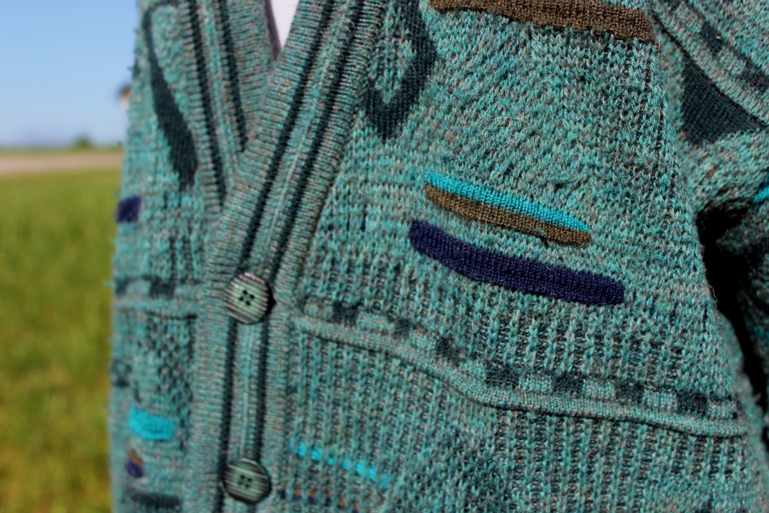 True Vintage Strickweste mit geometrischem Muster, Onesize, Oversized 