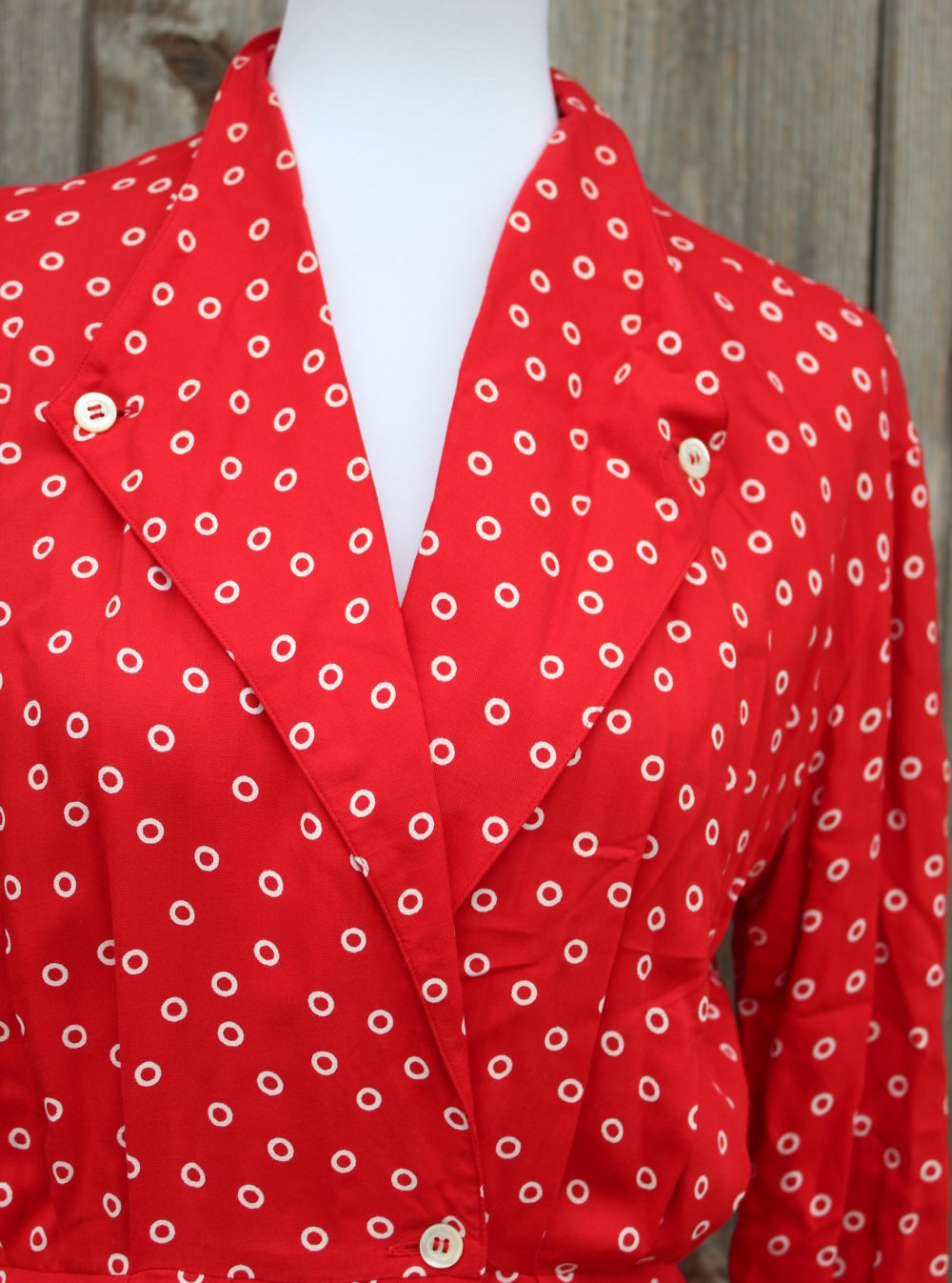 rotes True Vintagekleid mit weißem Muster, Guy Laroche, Größe 36, Designerkleid, Haute Couture