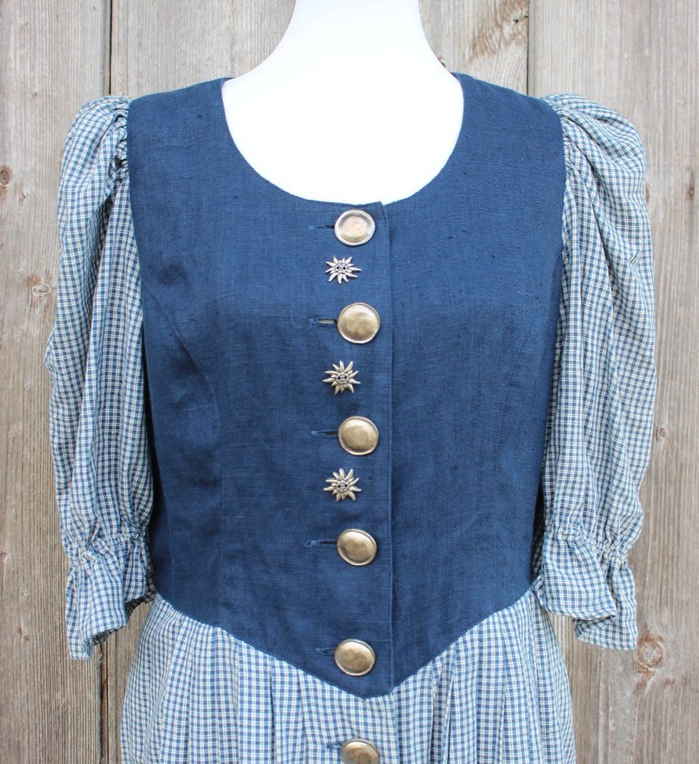 dunkelblau weißes kleinkariertes Vintagekleid, Dirndl?, Land Haus, Größe 42