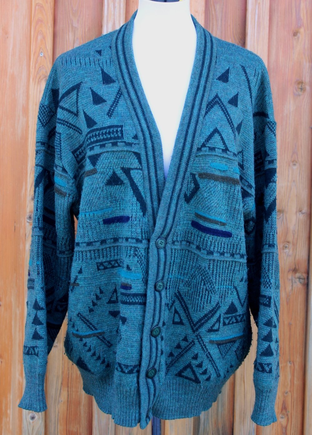 True Vintage Strickweste mit geometrischem Muster, Onesize, Oversized 
