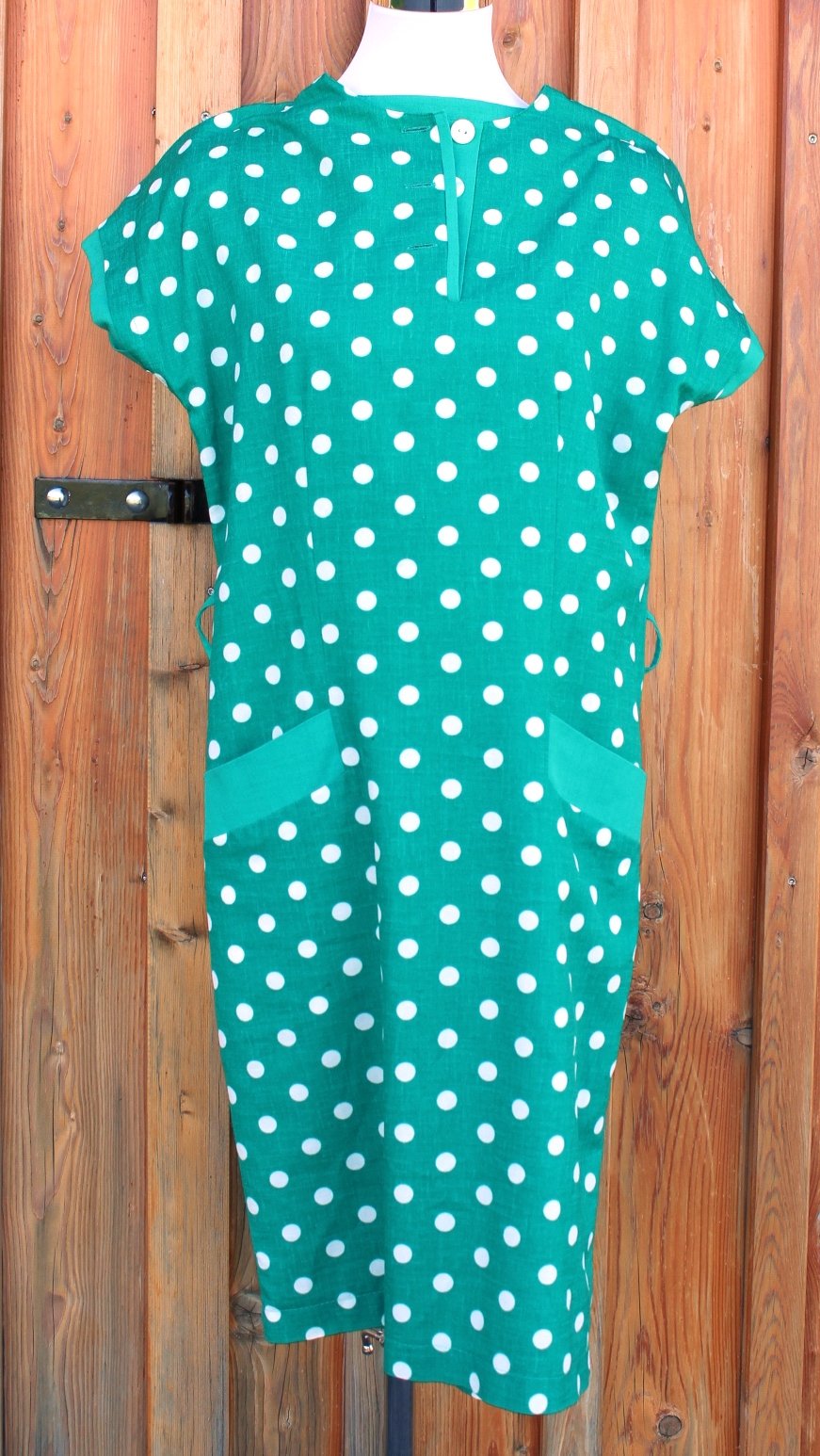 kurzes türkises True Vintagekleid mit weißen Punkten, ca. Größe 36, Polkadots, Sommerkleid