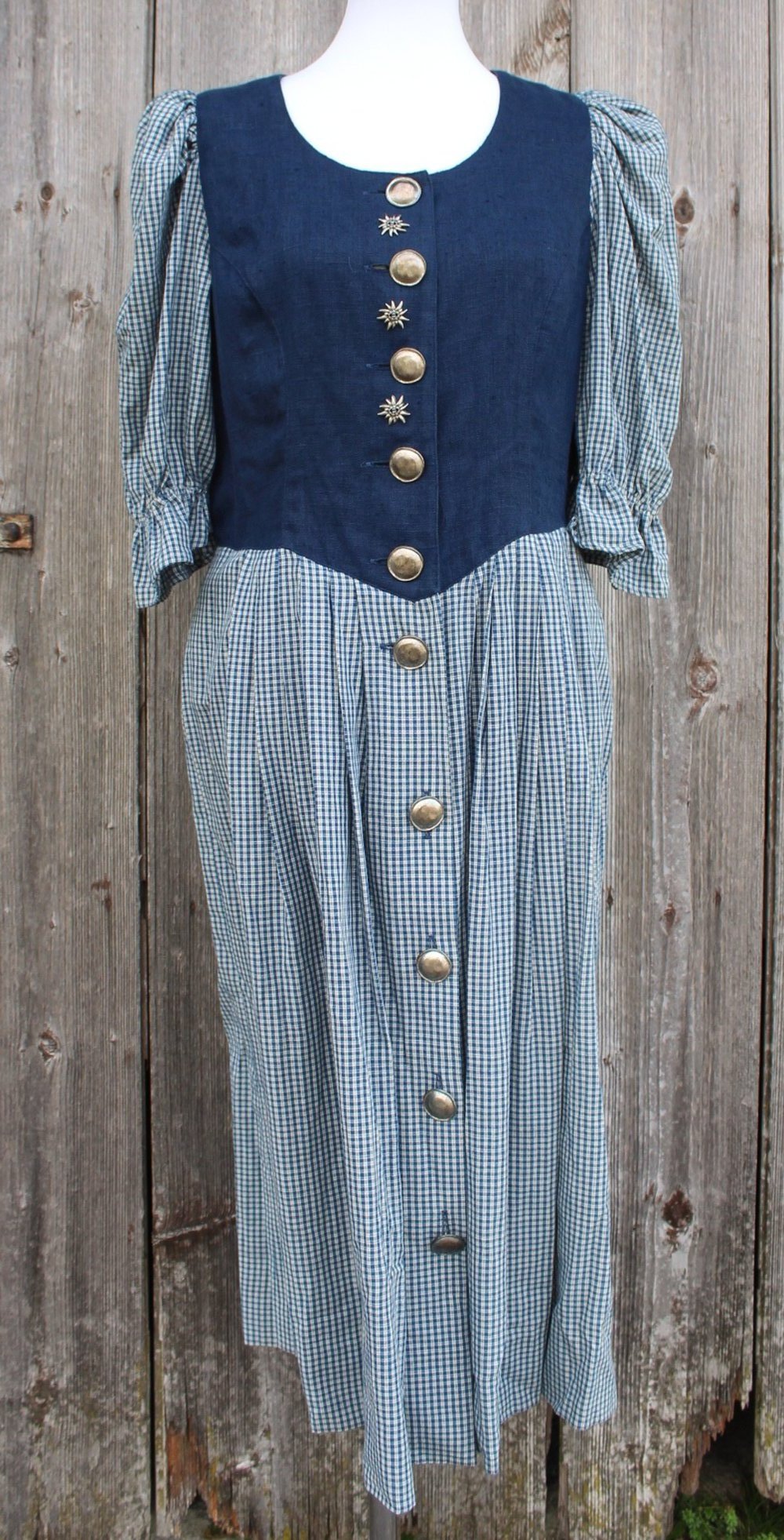 dunkelblau weißes kleinkariertes Vintagekleid, Dirndl?, Land Haus, Größe 42