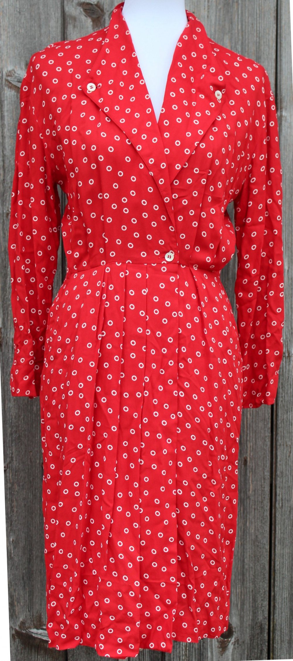 rotes True Vintagekleid mit weißem Muster, Guy Laroche, Größe 36, Designerkleid, Haute Couture