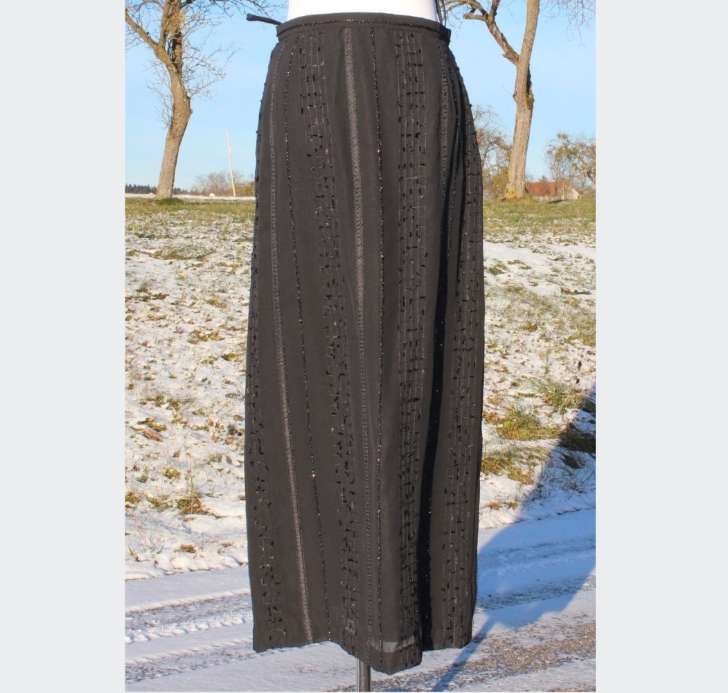 langer schwarzer True Vintage Rock mit Streifen und glitzernden Elementen, ca. Größe 38