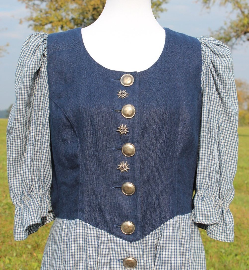 dunkelblau weißes kleinkariertes Vintagekleid, Dirndl?, Land Haus, Größe 42