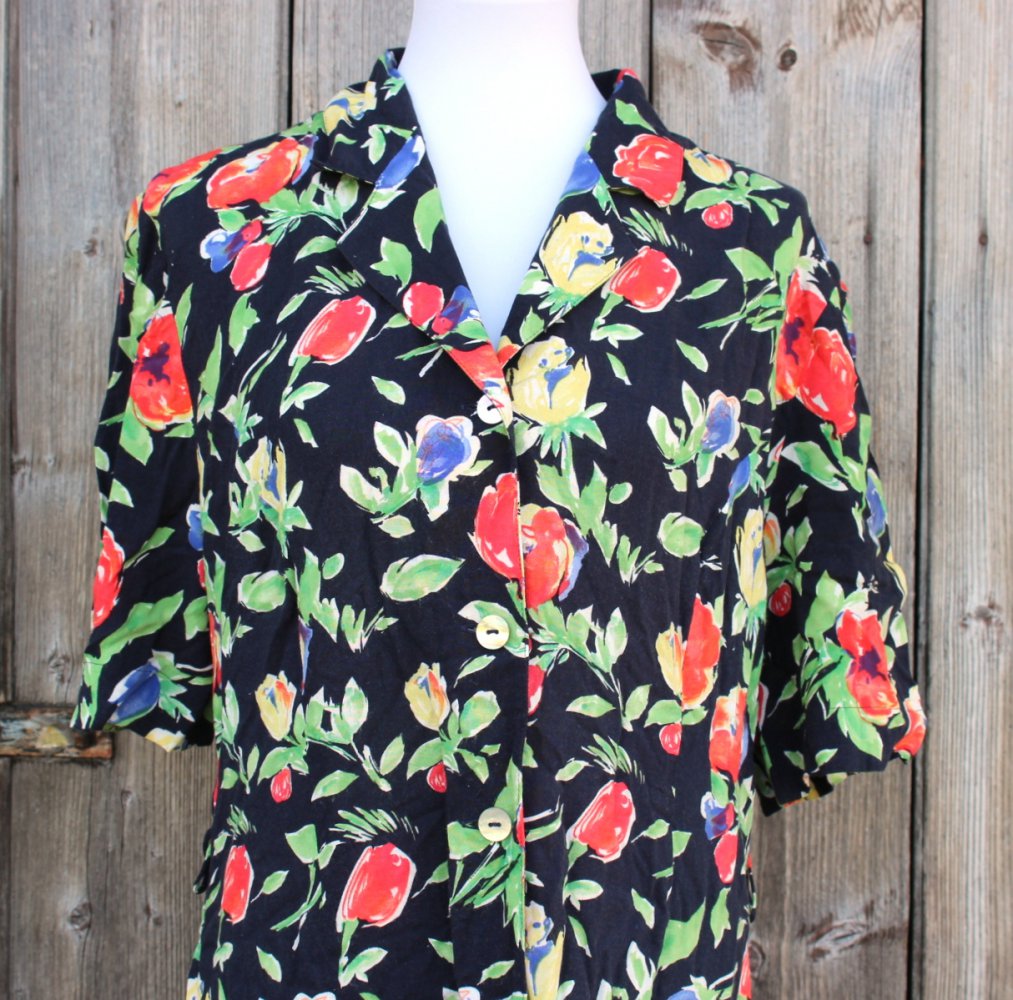 dunkelblaues True Vintagekleid, Midikleid mit Blumenmuster, Größe 44