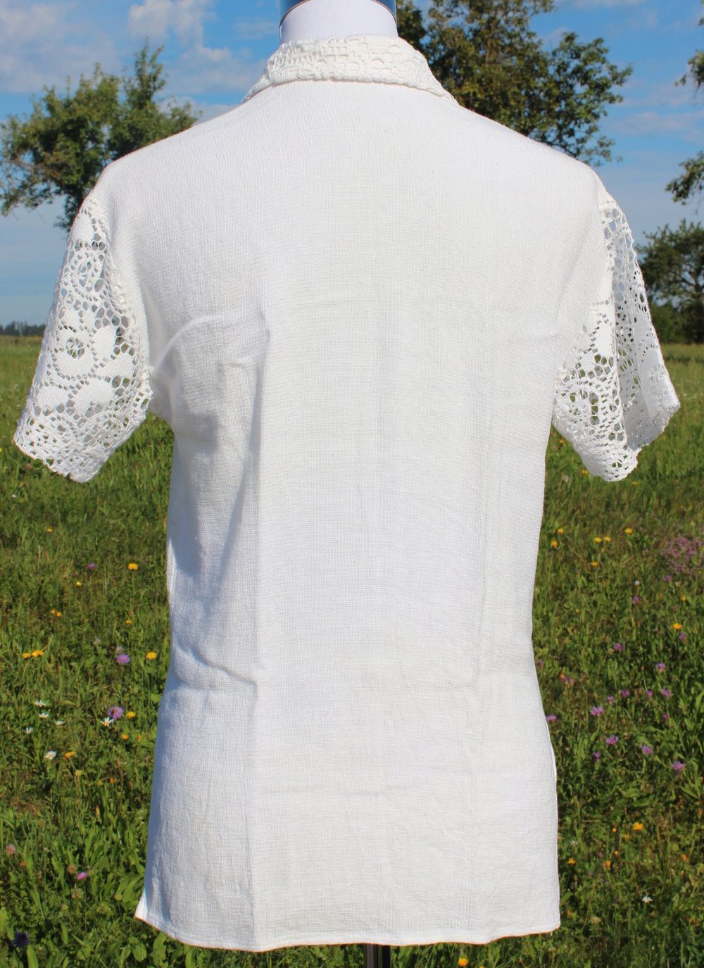 sommerliche weiße Vintage Bluse mit Spitze, ca. Größe 36-38, Boho, Ethno, Hippie