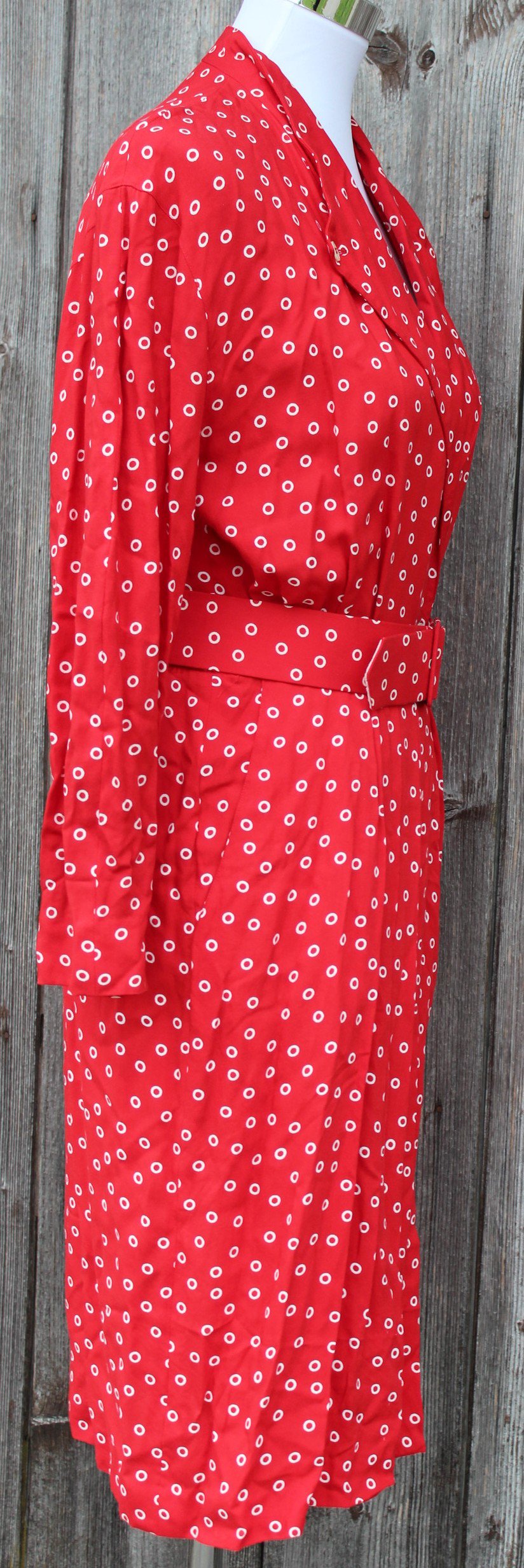 rotes True Vintagekleid mit weißem Muster, Guy Laroche, Größe 36, Designerkleid, Haute Couture