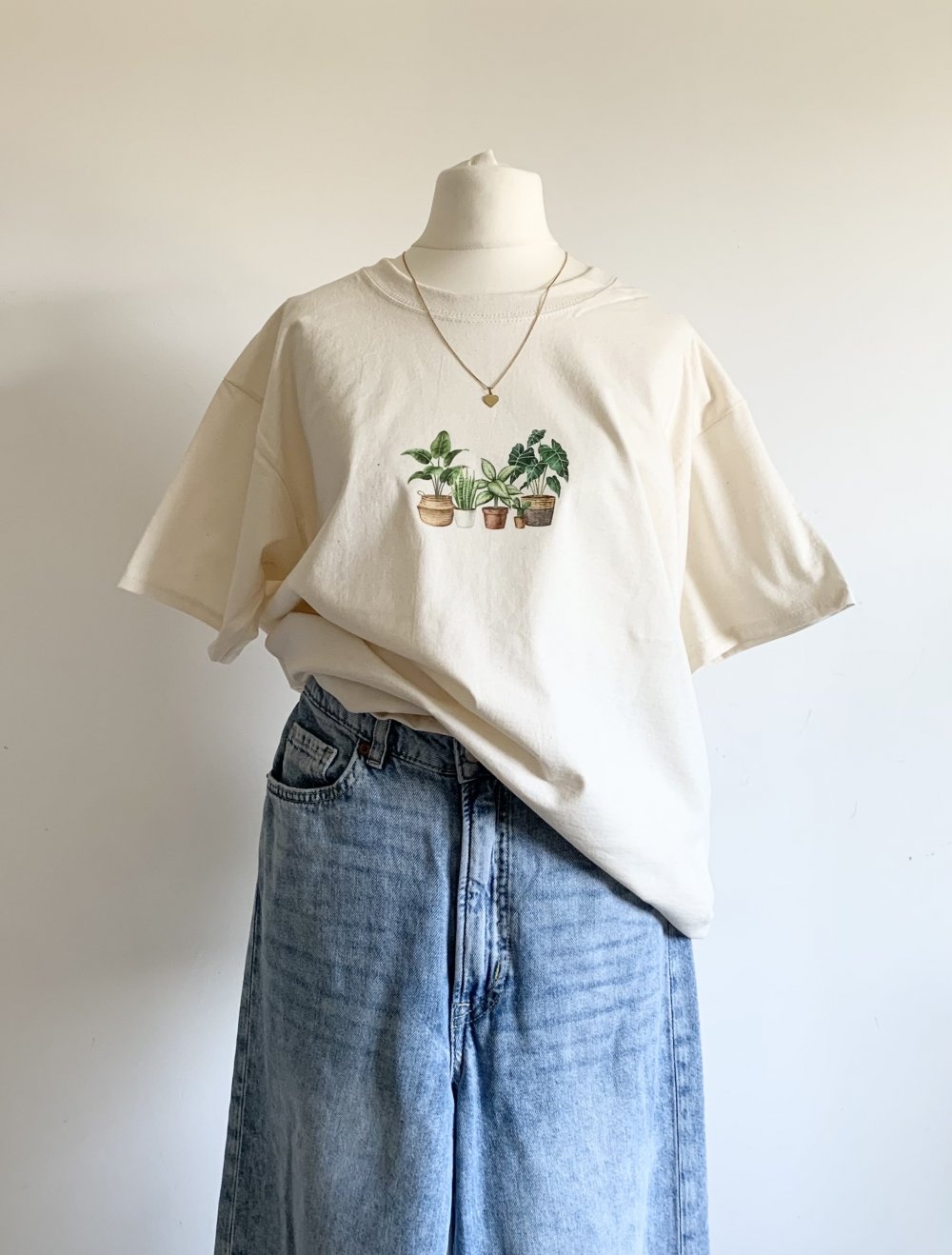 natur beiges Baumwoll T-Shirt oversize Pflanzen plant floral