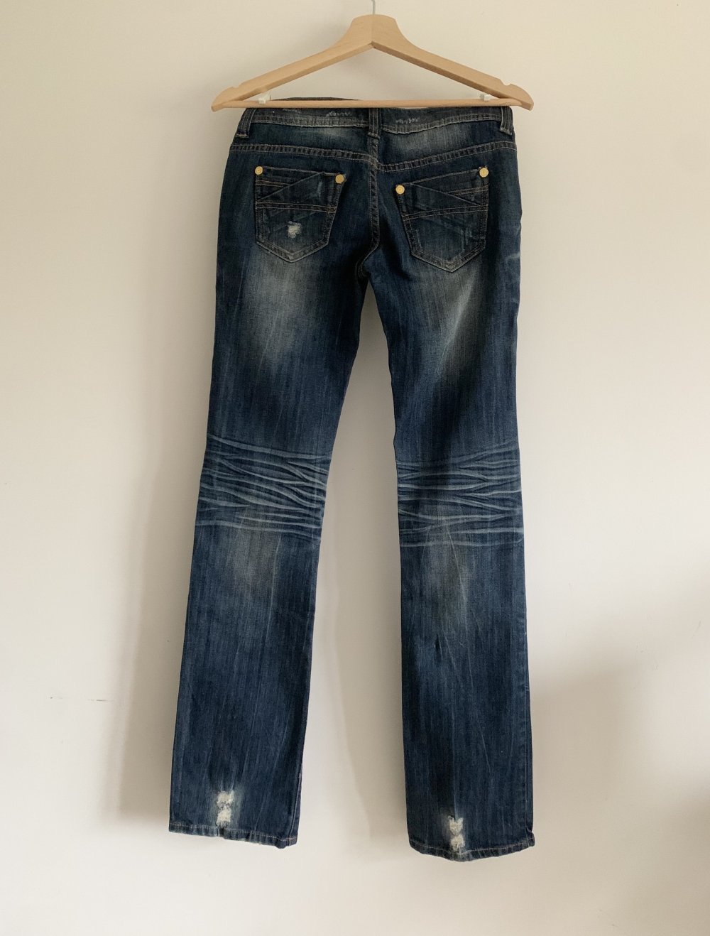 angesagte dunkelblaue authentic Y2K 2000 vintage Jeans Schlaghose lowwaist