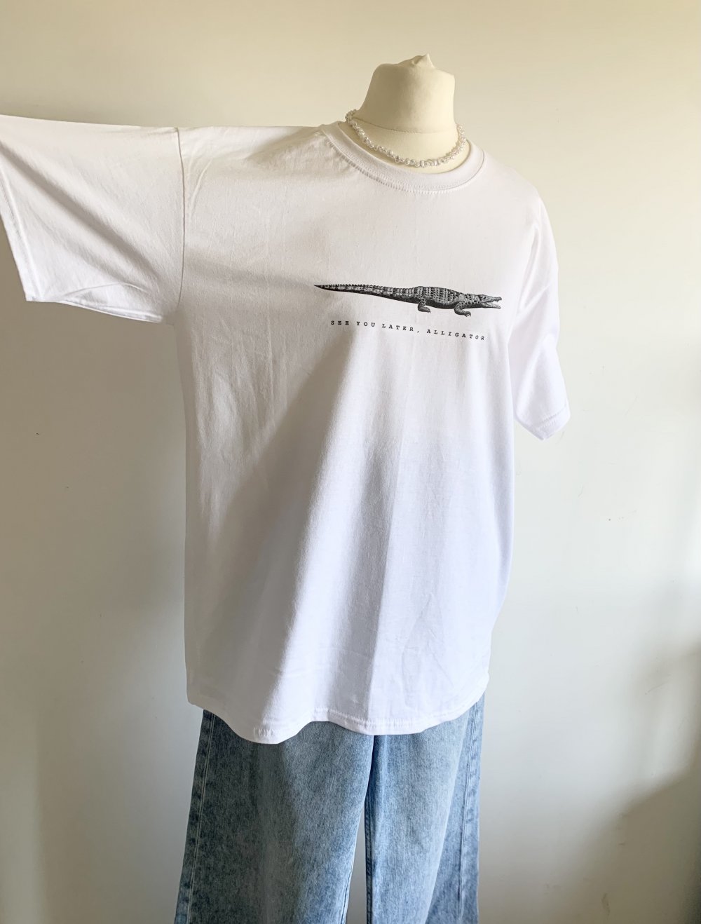 weißes Baumwoll T-Shirt oversize - see you later, alligator