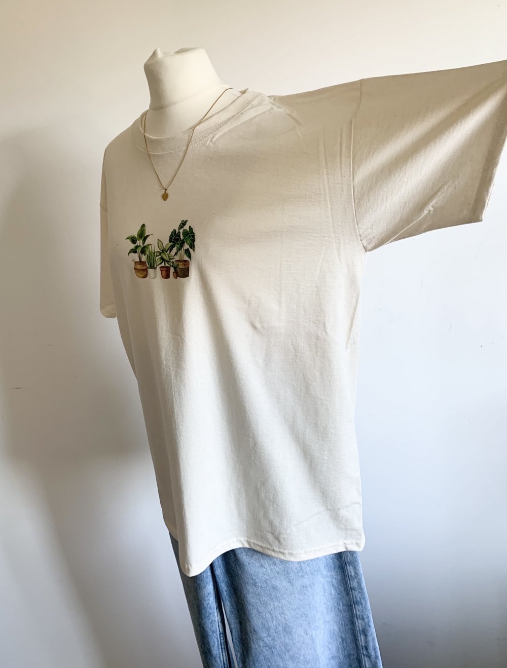natur beiges Baumwoll T-Shirt oversize Pflanzen plant floral