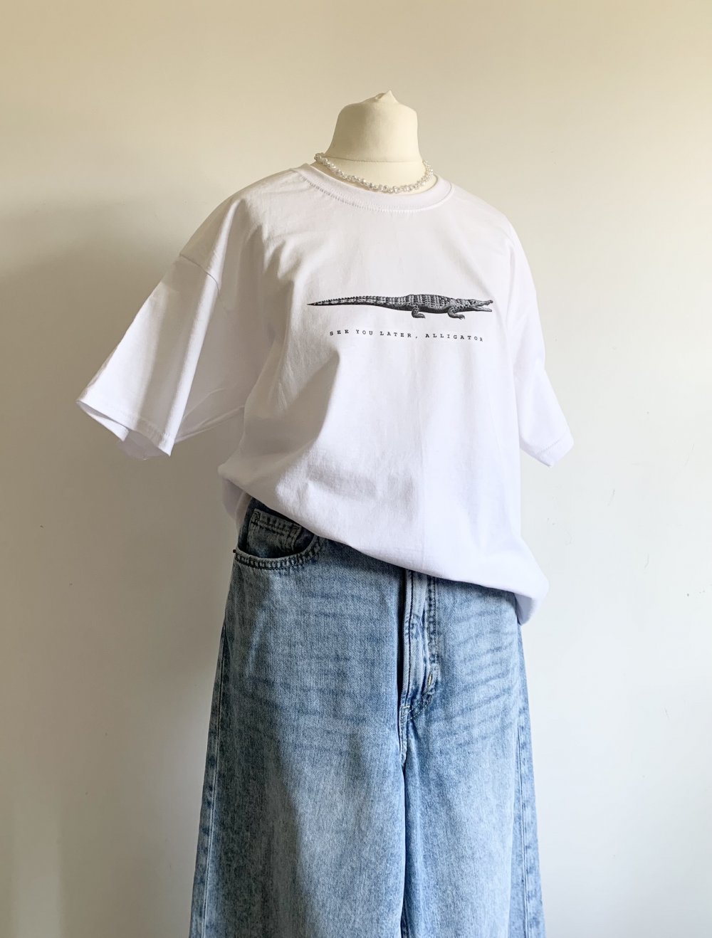 weißes Baumwoll T-Shirt oversize - see you later, alligator