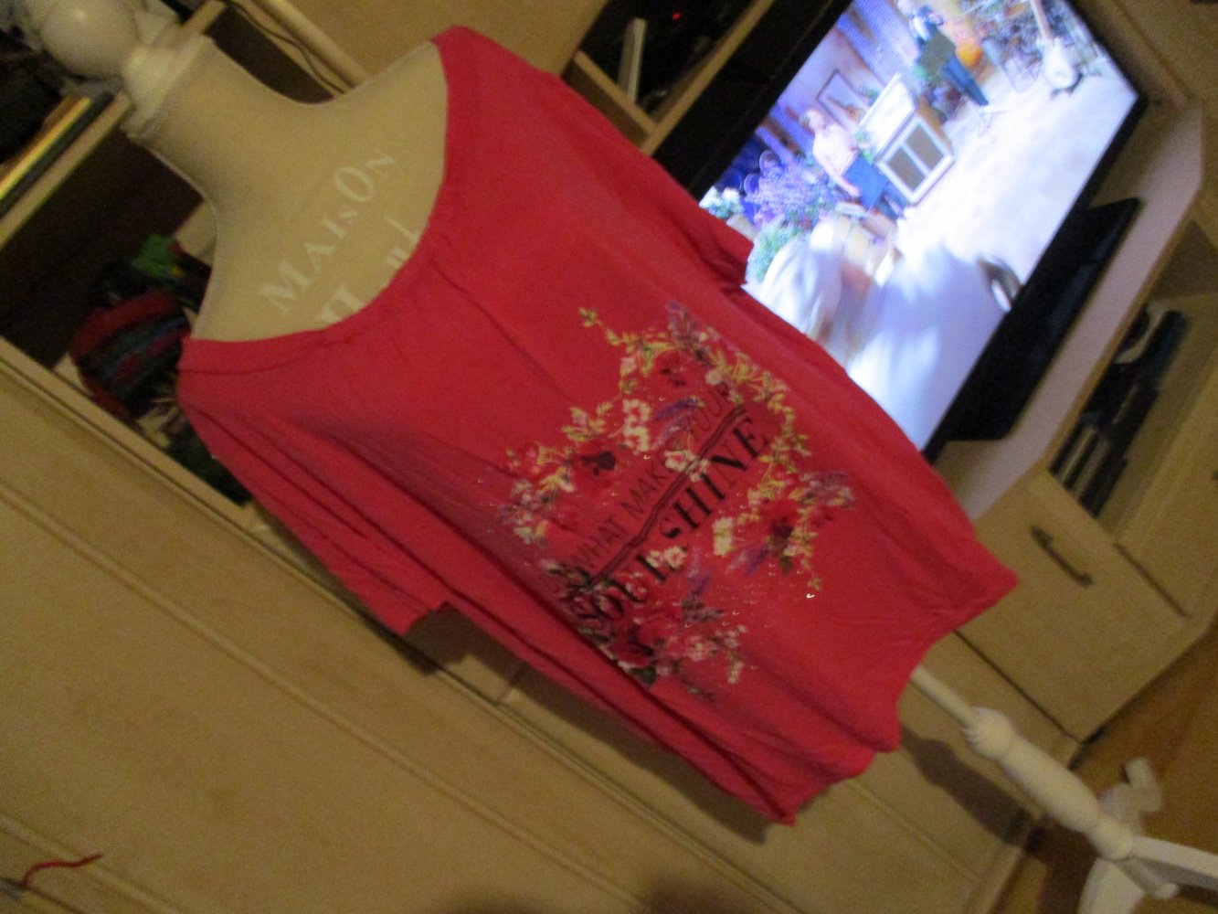 neu,t-shirt,pink.blumenmuster,grösse 50,von janina,glitzer,steinchen,spruch