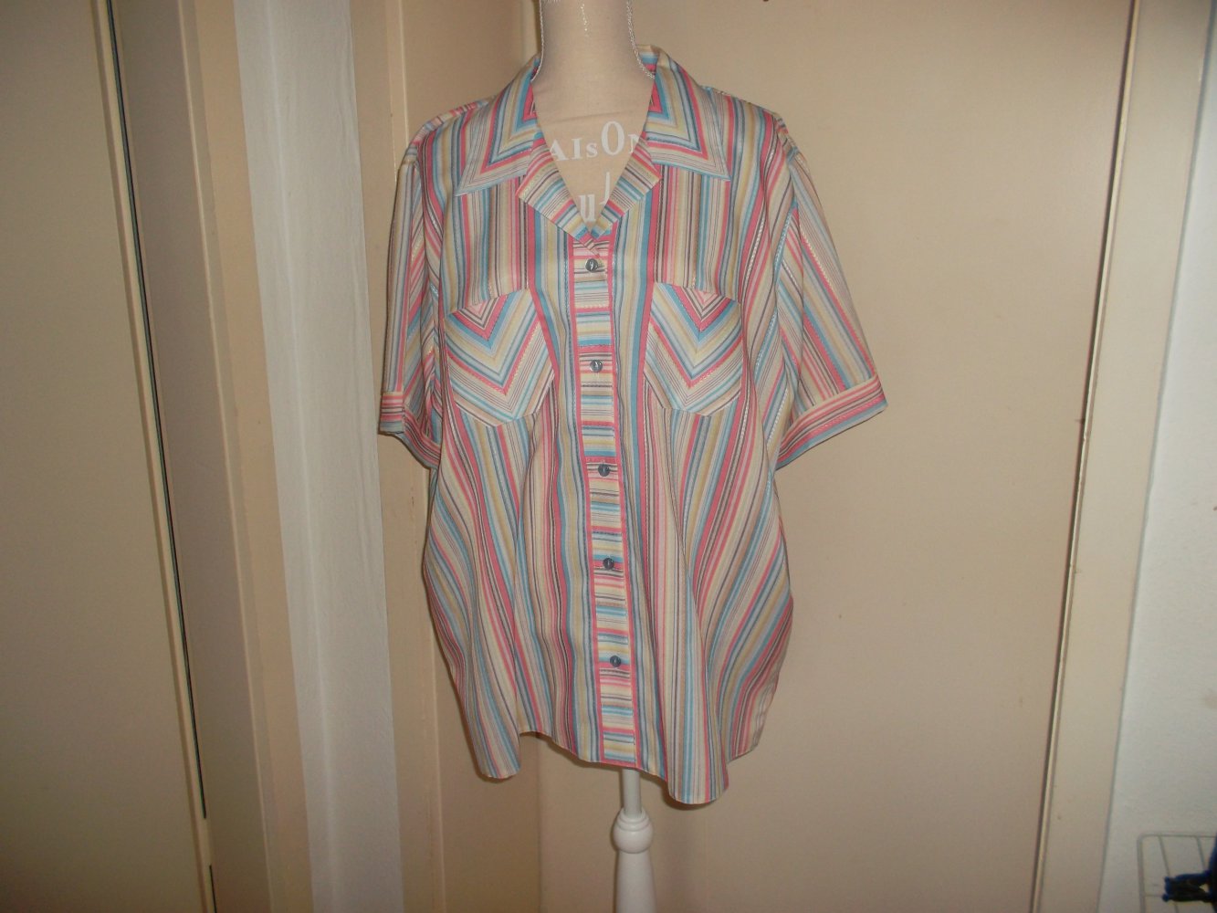 neue schicke sommerbluse,gr,xxl,kurzarm,bunte längliche streifen