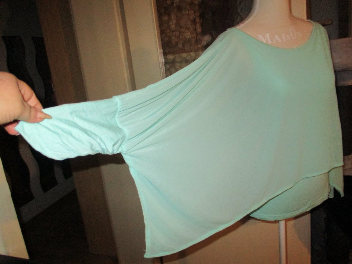 neu, schickes damenoberteil, bluse, türkis, doppellagig, weit, gr m, viskose, elastan