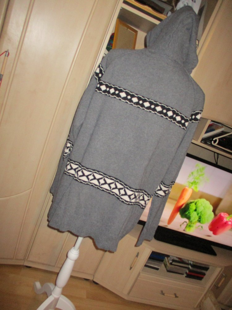 neu,graue strickjacke,gr xl,,baumwolle,kaputze,reissverschluss