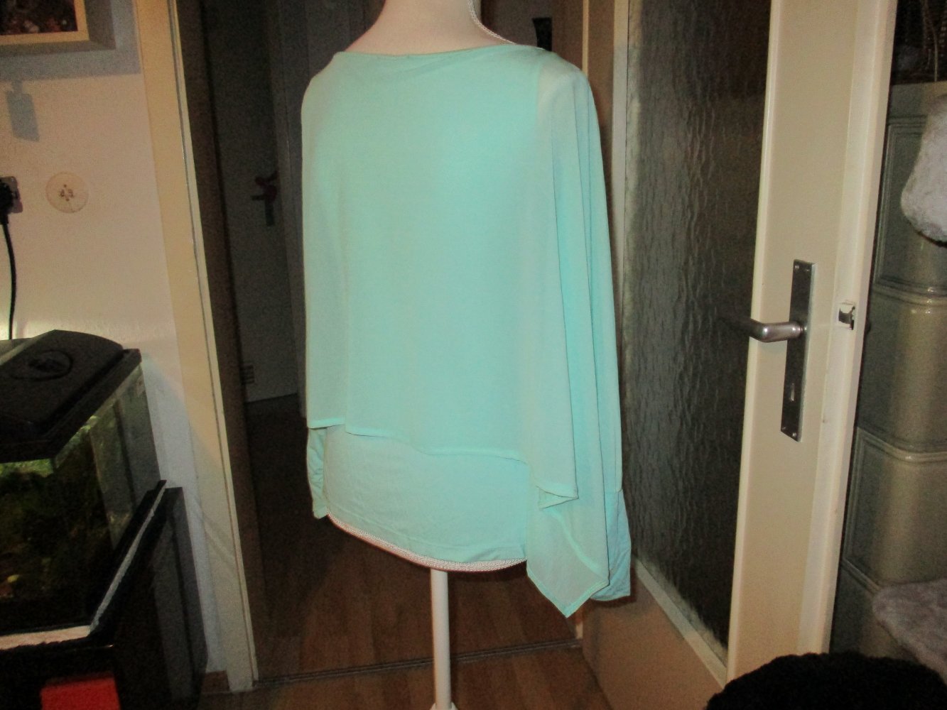 neu, schickes damenoberteil, bluse, türkis, doppellagig, weit, gr m, viskose, elastan
