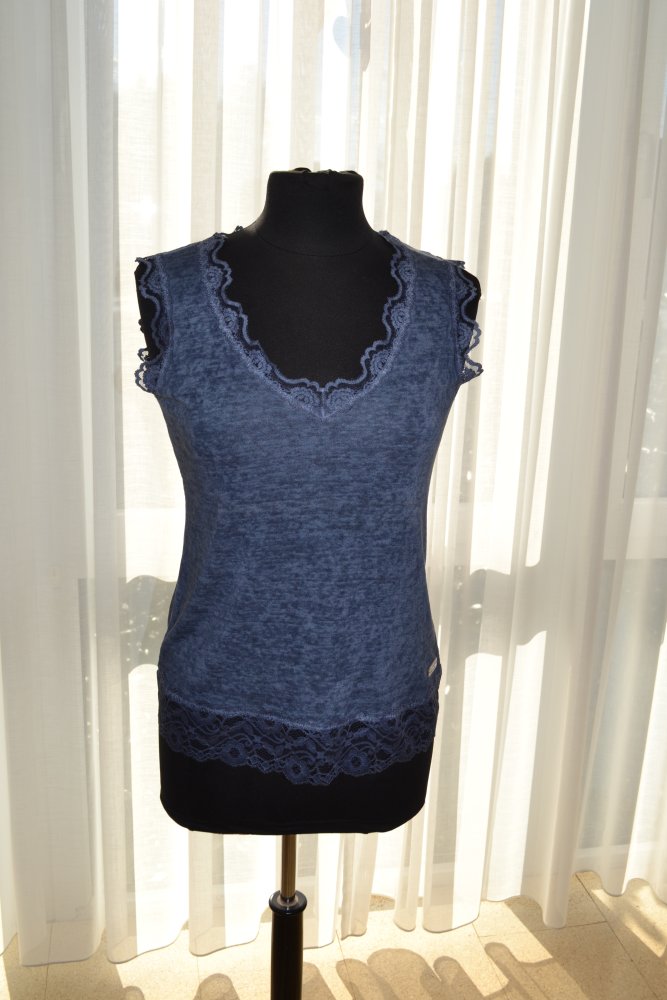 Top Shirt blau melange mit Spitze Top Secret Gr.38