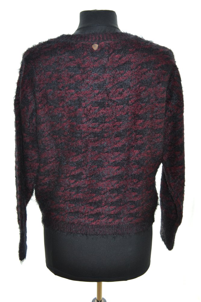 khujo Pullover Pulli Kuschelpulli Winterpulli warm weich dunkelrot rot schwarz Gr. S