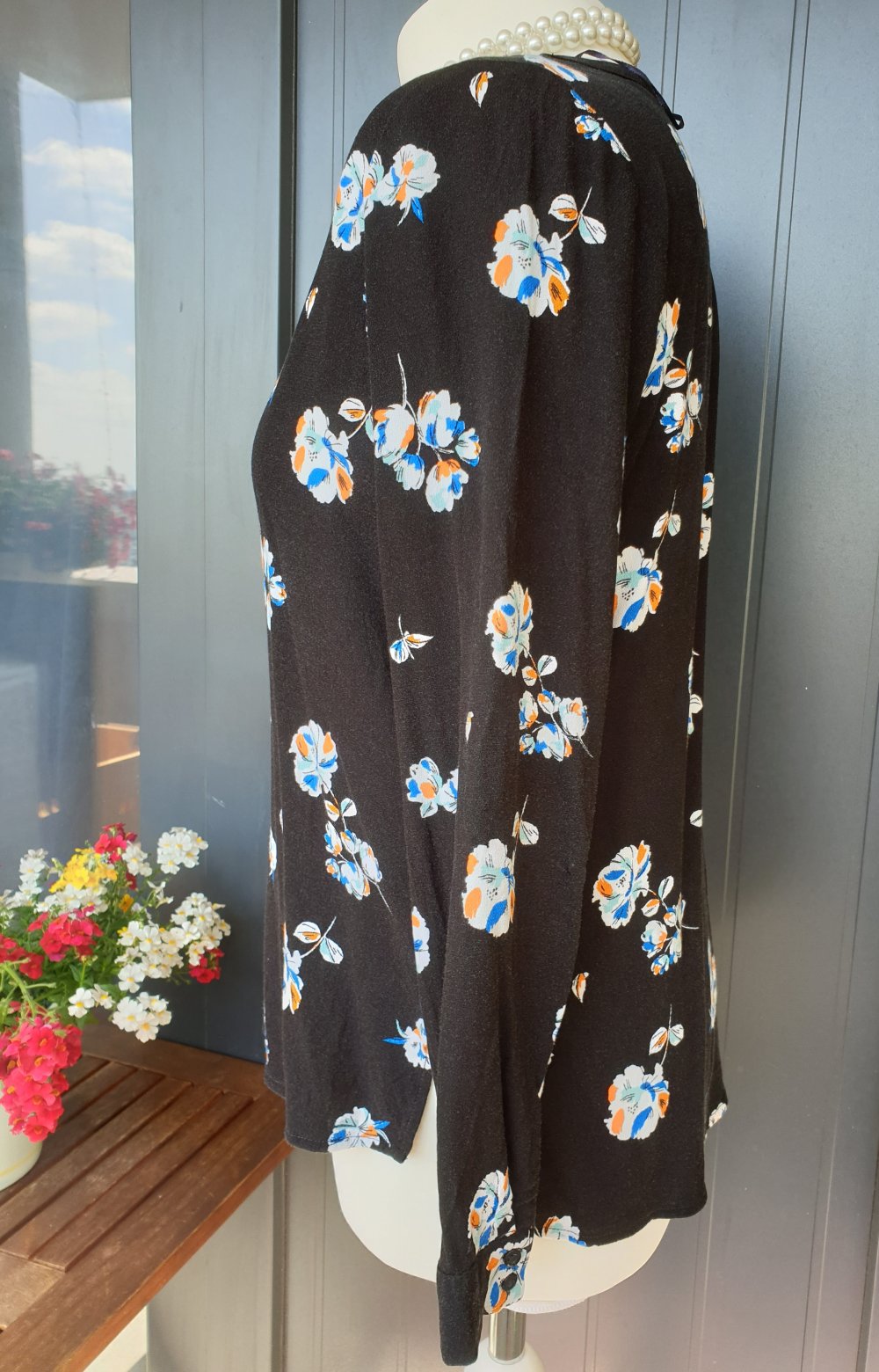 s. Oliver: Blusenshirt, Shirtbluse, schwarz,(38), All-Over-Print