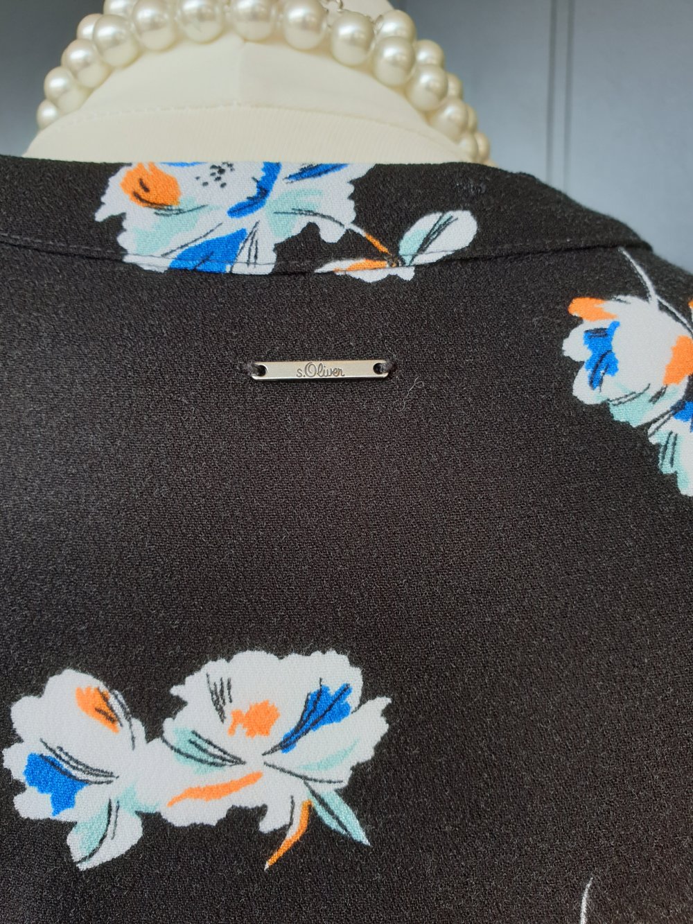 s. Oliver: Blusenshirt, Shirtbluse, schwarz,(38), All-Over-Print