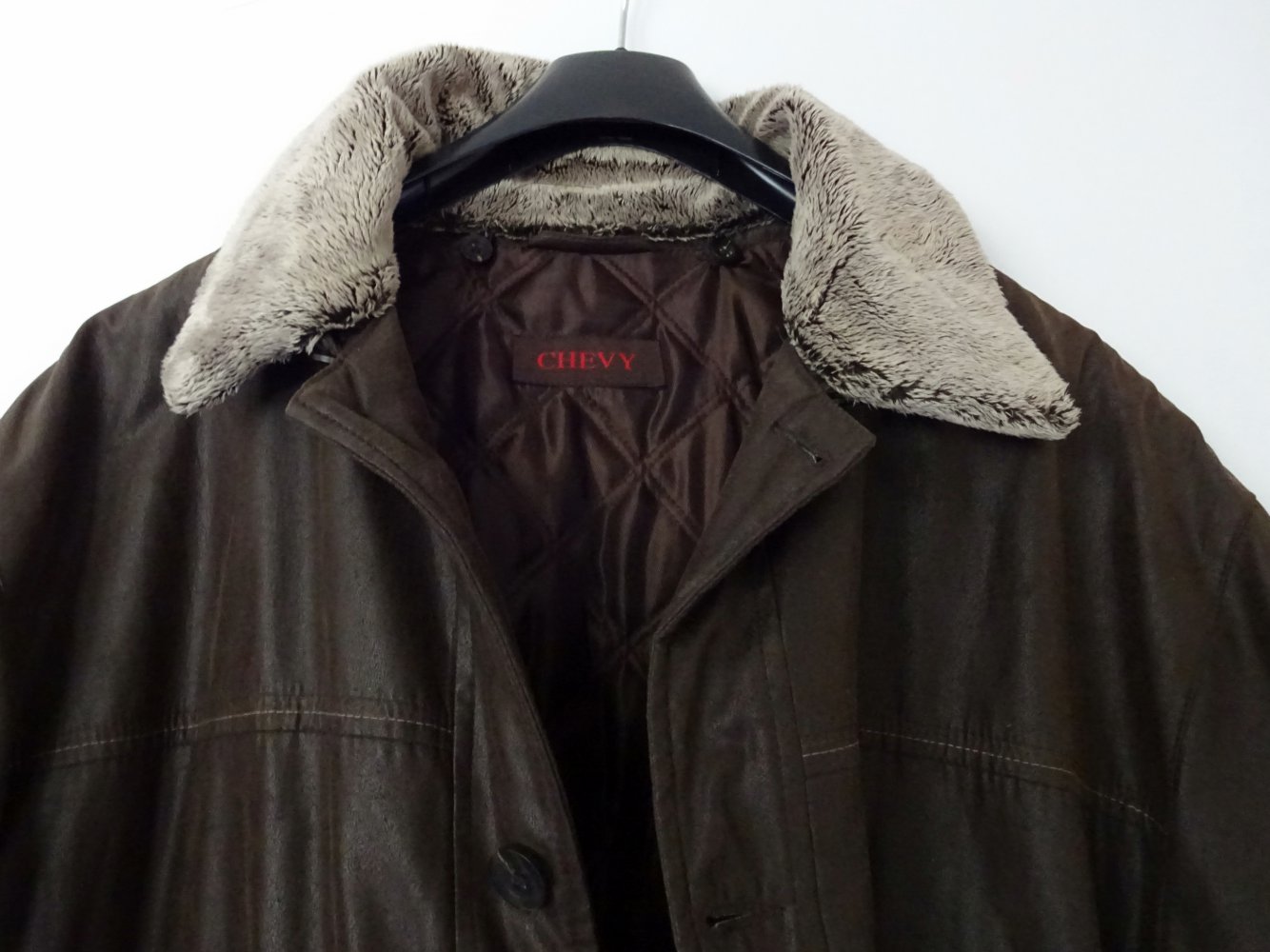 Braune Kunstlederjacke Herren Männer Kunstfellkragen Abnehmbarer Kragen Dunkelbraun Gr. 60 Gr. XXL