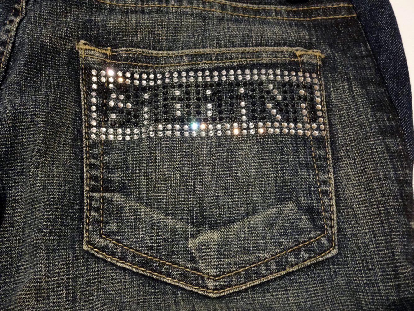 Dunkelblaue Dolce & Gabbana Jeans Bootcut 2000er Flared Jeans D&G Glitzer Schlaghose Gr. M