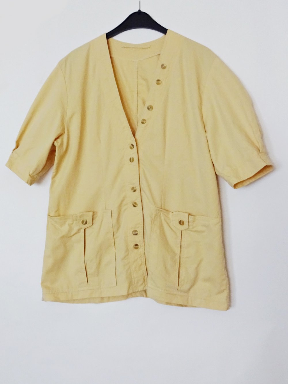 Gelbe Vintage Jacke mit kurzen Puffärmeln Kurzarm 80er Sommer Frühling Gr. L