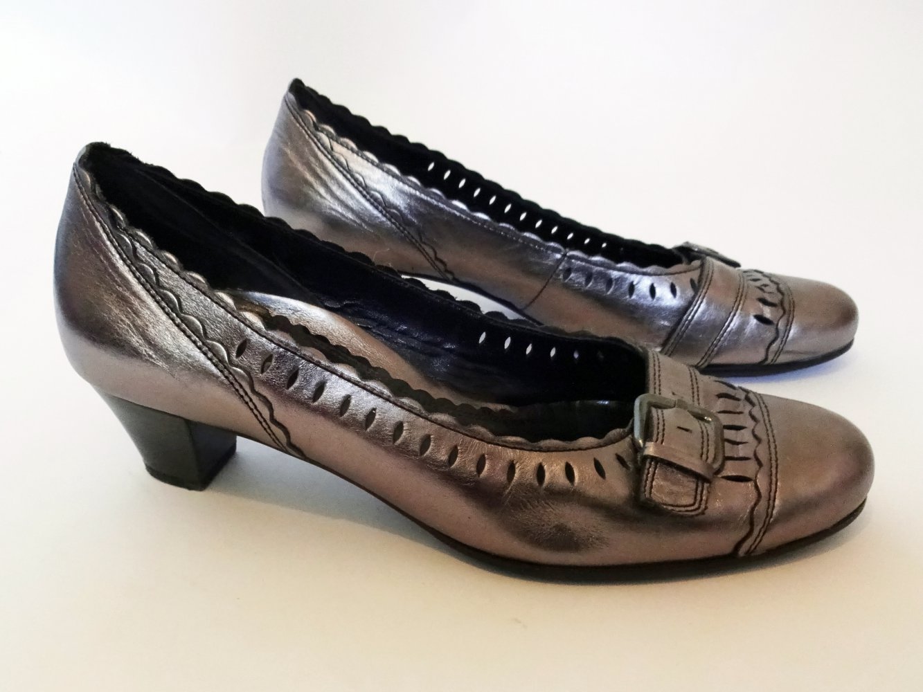 Metallic Pumps Schnalle Bronze Blockabsatz Comfort Lochmuster Schuhweite G Gr. 6 Gr. G 6 Gr. 39