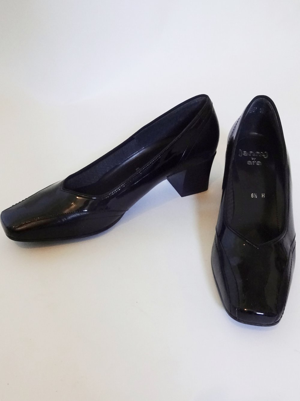 Schwarze Lackschuhe mit Blockabsatz Halbschuhe Karree Pumps Klassiker Schuhweite H Gr. 6 1/2 Gr. 40