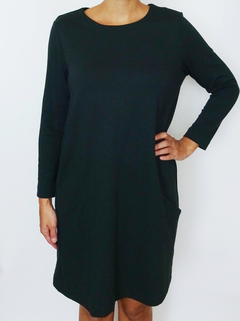 Grünes Basic Kleid Herbst Winter Taschen Gr. 42 Gr. M