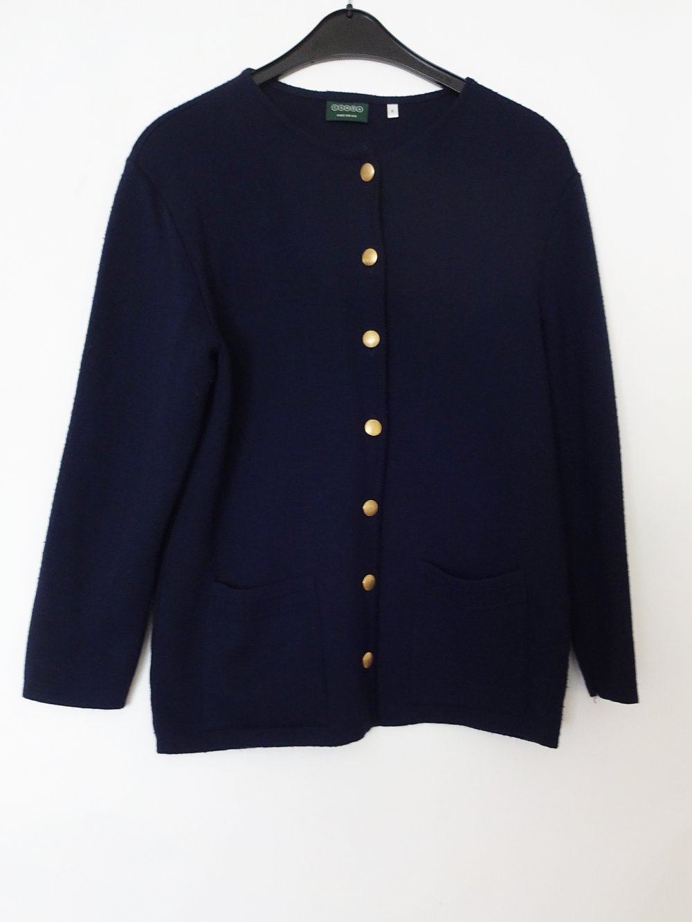 Dunkelblaue Strickjacke mit goldenen Knöpfen Basic Klassiker Cardigan Gr. 42 Gr. M