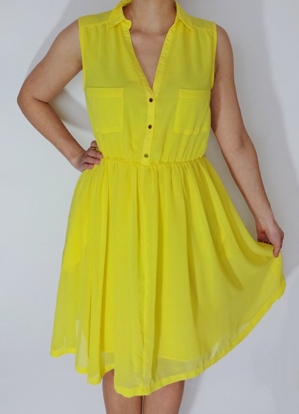 Gelbes Blusenkleid Sommer Sonne Chiffon Gr. 40 Gr. M