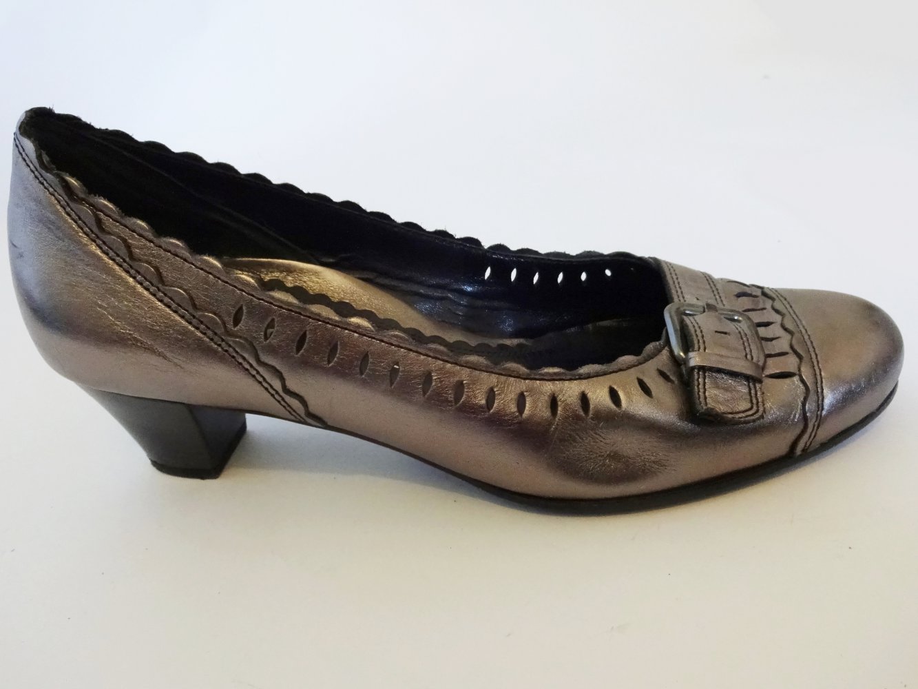 Metallic Pumps Schnalle Bronze Blockabsatz Comfort Lochmuster Schuhweite G Gr. 6 Gr. G 6 Gr. 39