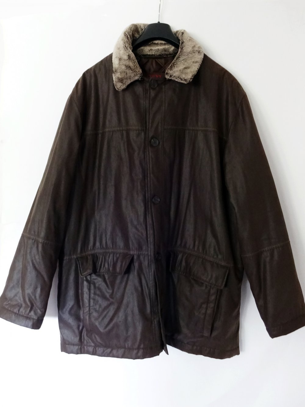 Braune Kunstlederjacke Herren Männer Kunstfellkragen Abnehmbarer Kragen Dunkelbraun Gr. 60 Gr. XXL