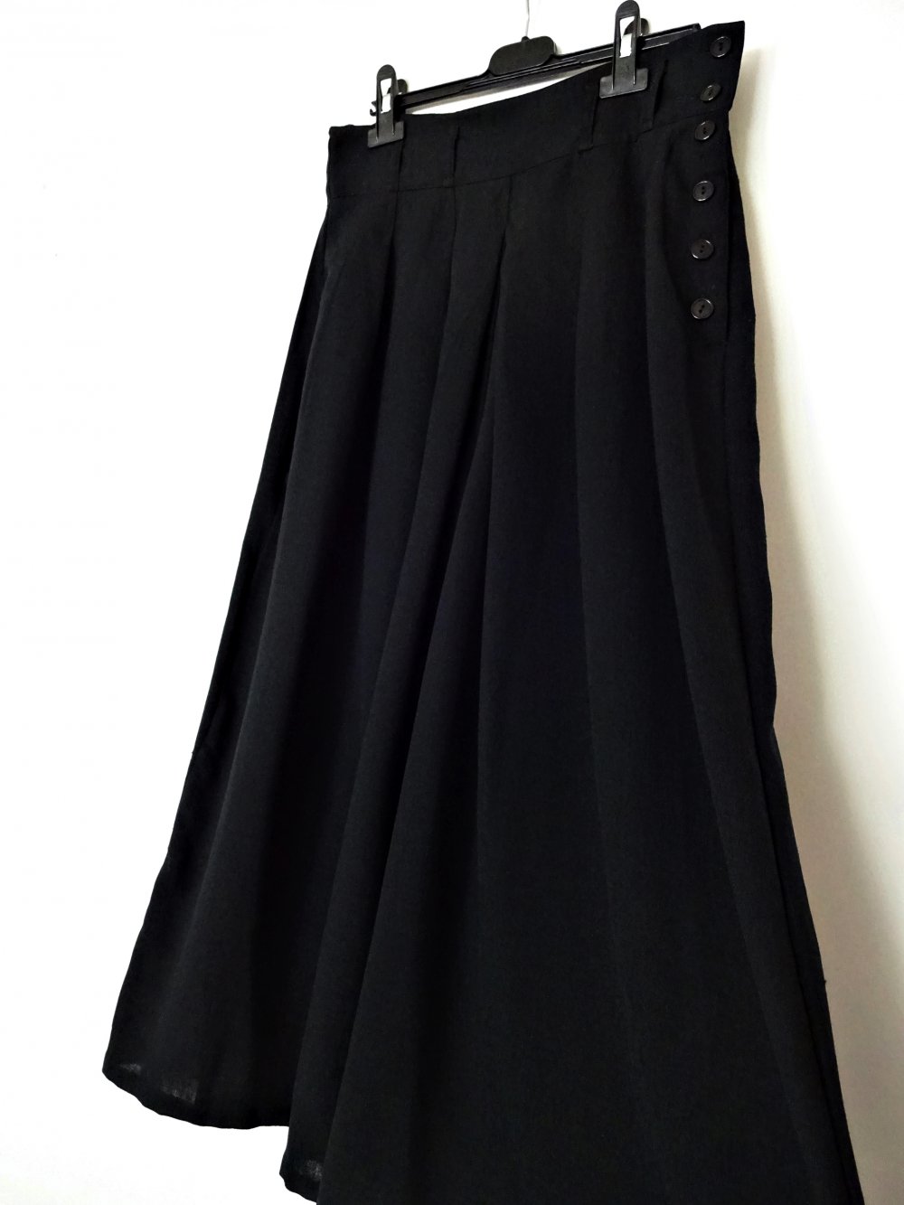 Schwarzer Vintage Hosenrock 80er 90er High Waist Bundfalten Gr. 40 Gr. M