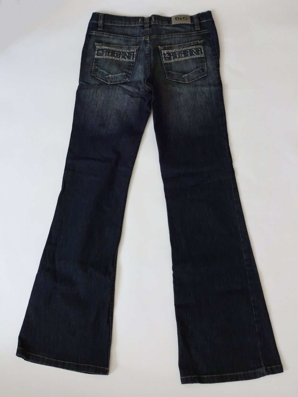 Dunkelblaue Dolce & Gabbana Jeans Bootcut 2000er Flared Jeans D&G Glitzer Schlaghose Gr. M