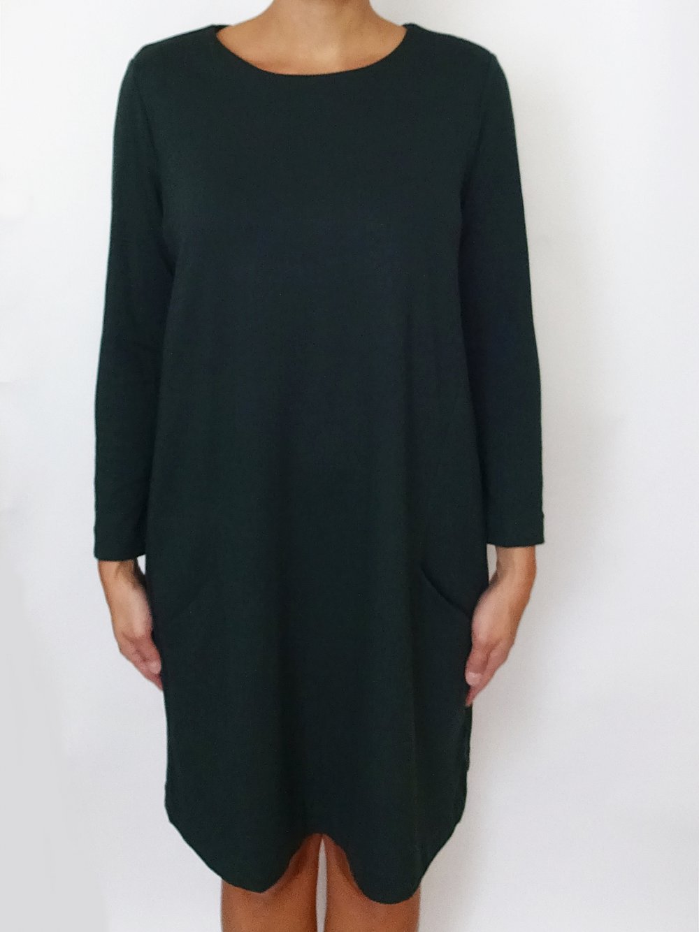 Grünes Basic Kleid Herbst Winter Taschen Gr. 42 Gr. M