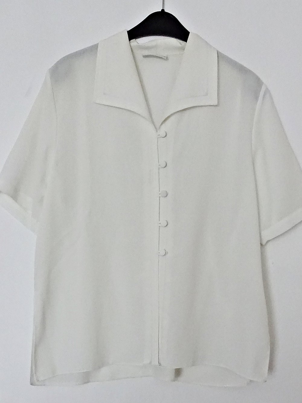 Weiße Vintage Bluse Transparent Hemdbluse Kurzarm England UK 80er Gr. 42 Gr. M Gr. 14