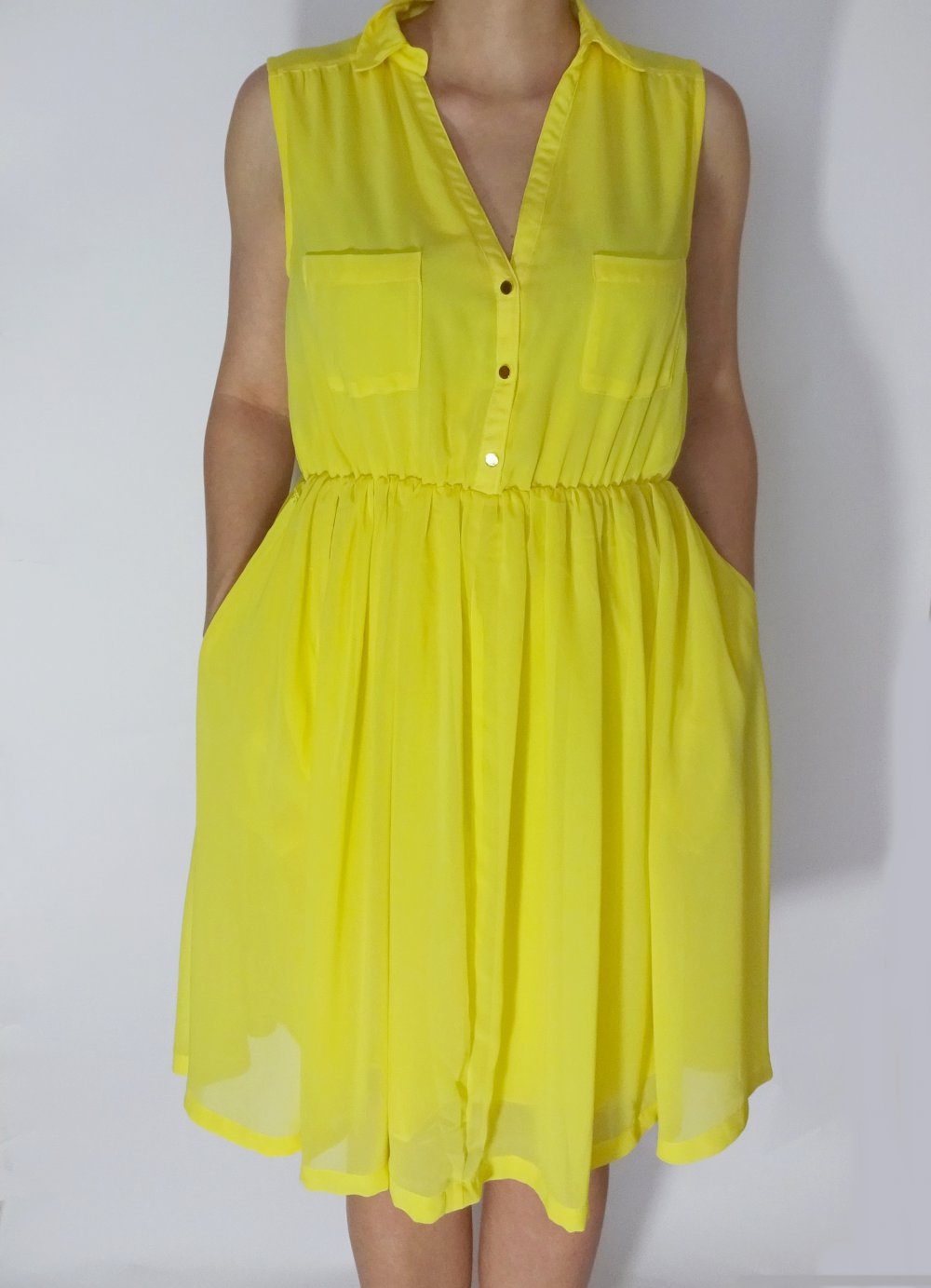 Gelbes Blusenkleid Sommer Sonne Chiffon Gr. 40 Gr. M