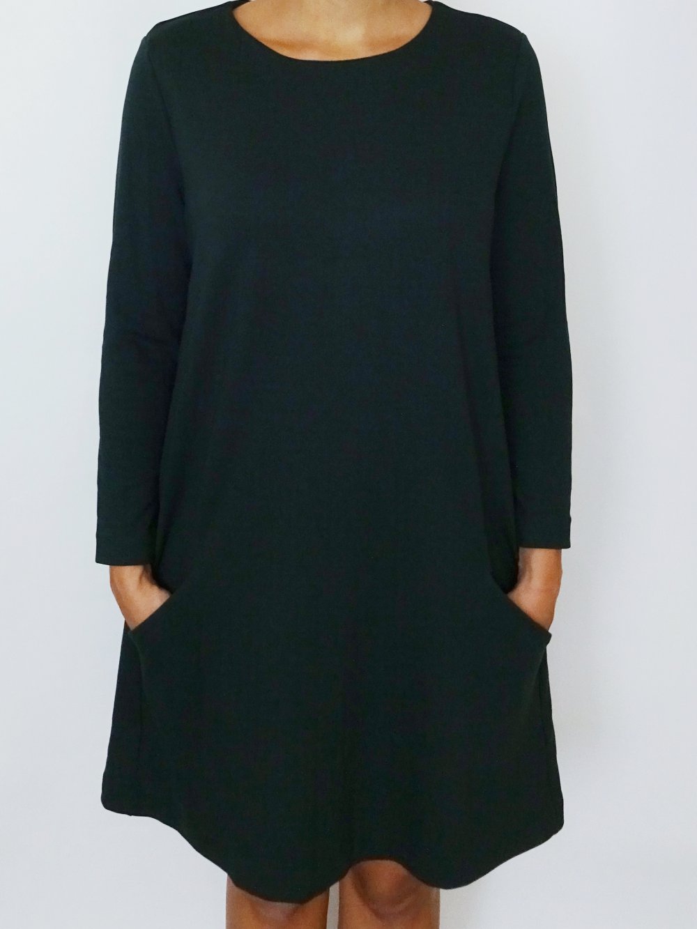 Grünes Basic Kleid Herbst Winter Taschen Gr. 42 Gr. M