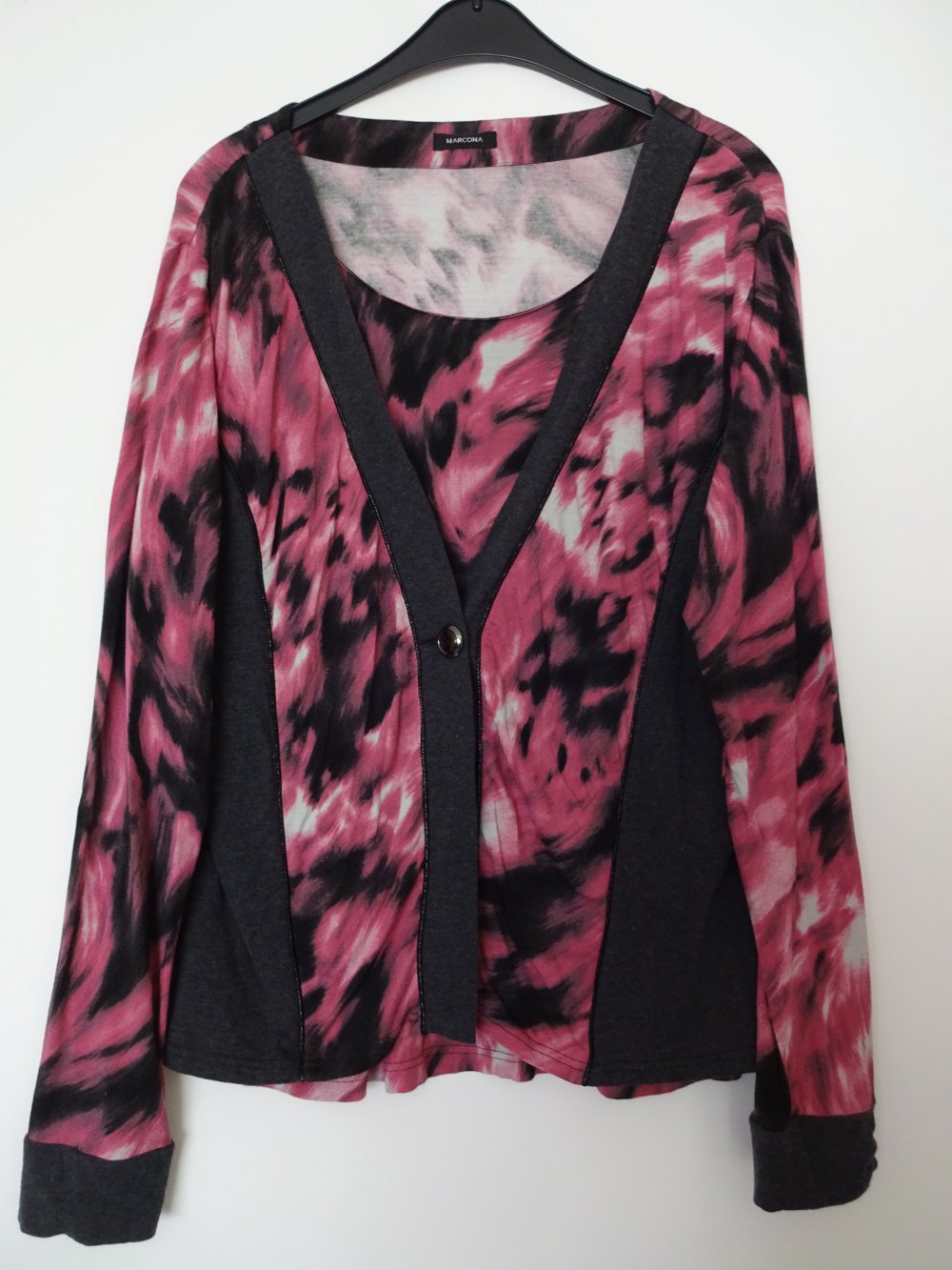 Langarmshirt Pink Grau Gr. 46 Gr. L Knopf
