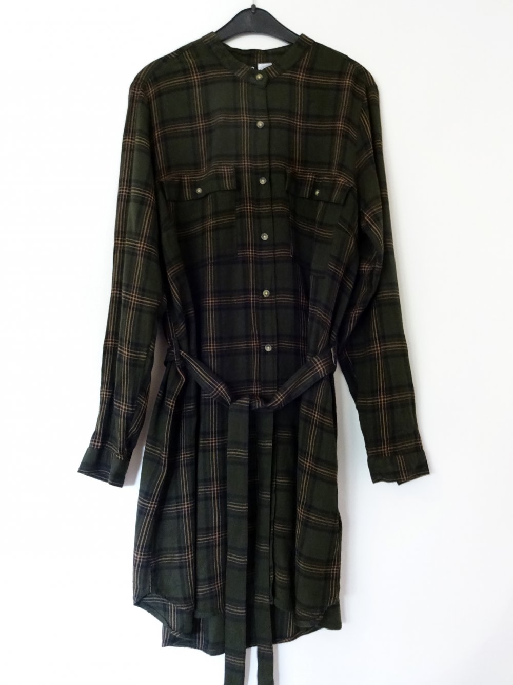 Grünes kariertes Hemdblusenkleid Hemdkleid Blusenkleid Grunge Holzfäller Herbst Winter Vokuhila Gr. 42 Gr. M