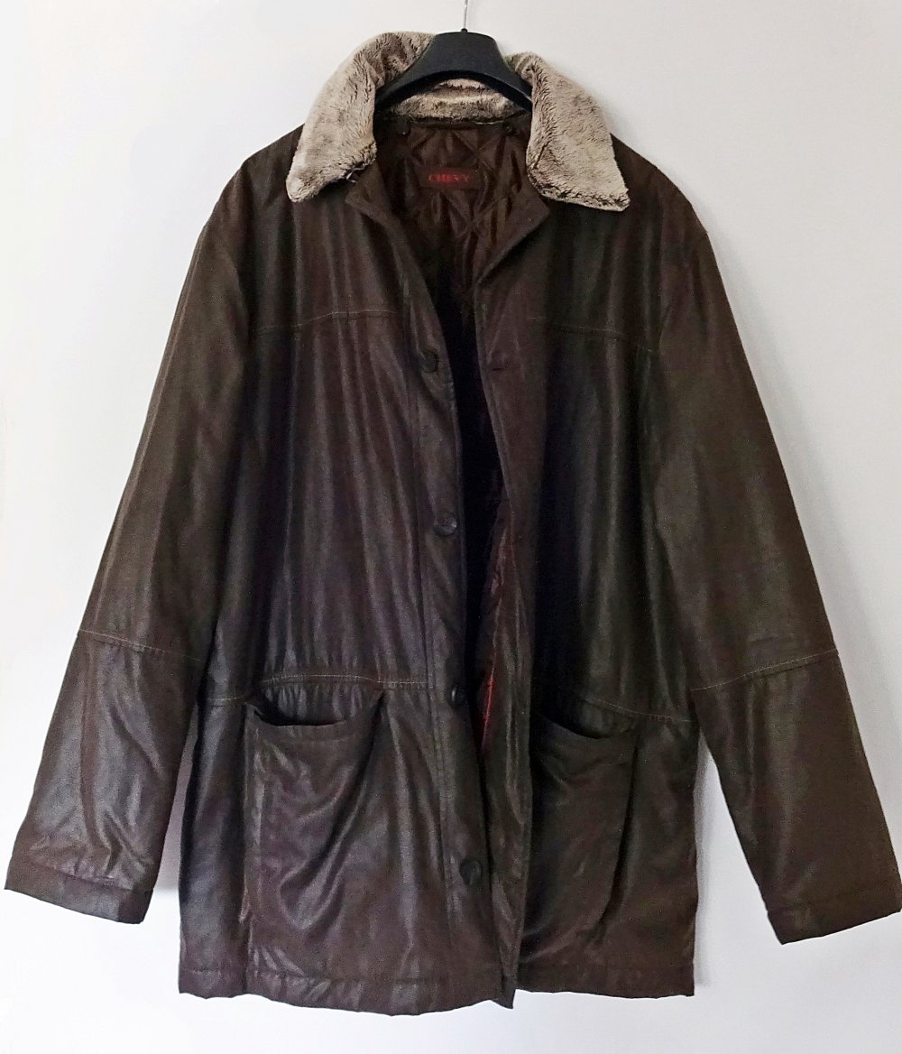 Braune Kunstlederjacke Herren Männer Kunstfellkragen Abnehmbarer Kragen Dunkelbraun Gr. 60 Gr. XXL