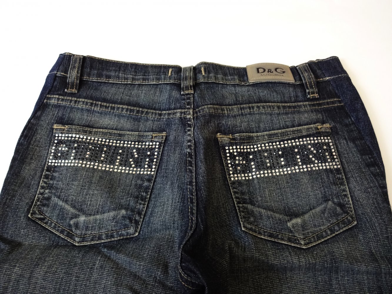 Dunkelblaue Dolce & Gabbana Jeans Bootcut 2000er Flared Jeans D&G Glitzer Schlaghose Gr. M