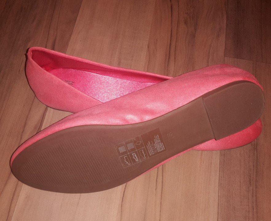 h&m Damen Ballerinas Gr 38/5 rosa pink Wildleder Optik Ballerina Slipper wie NEU
